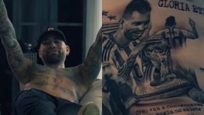 Otamendi se tatuó a Messi con la Copa del Mundo