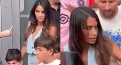 El enojo de Antonela Roccuzzo al ser empujada por un grupo de fans eufóricos por Lionel Messi