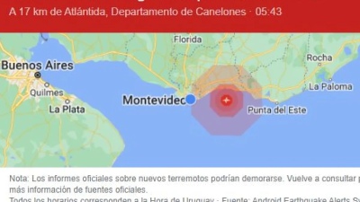 Temblor de 4,0 de magnitud en Uruguay