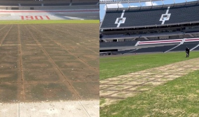 Así quedó el campo de juego del Monumental después de Tan Bionica