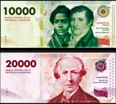 Se confirmó la fecha en la que entrarán en circulación los nuevos billetes de $10.000 y $20.000