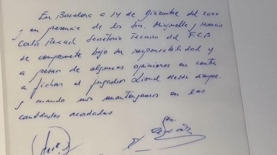 Pagaron una fortuna por la servilleta en la que Messi firmó su primer contrato con el Barcelona