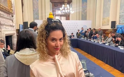 Una diputada de La Libertad Avanza fue al Congreso con el patito "viral" en la cabeza