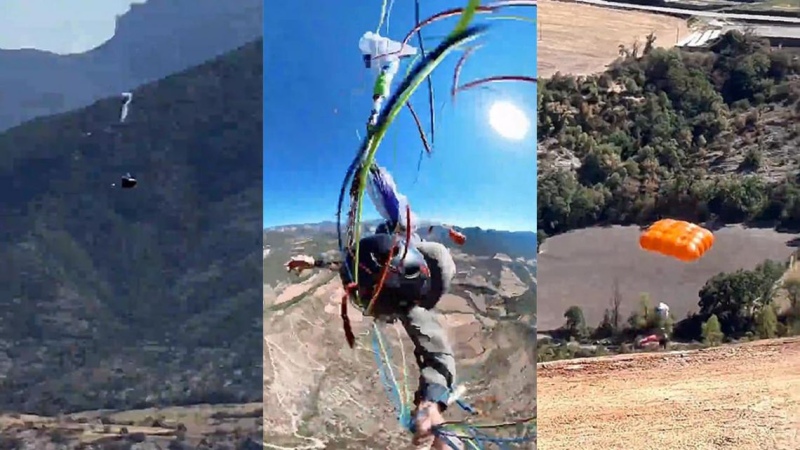 Se le enredó el parapente en medio de un truco.