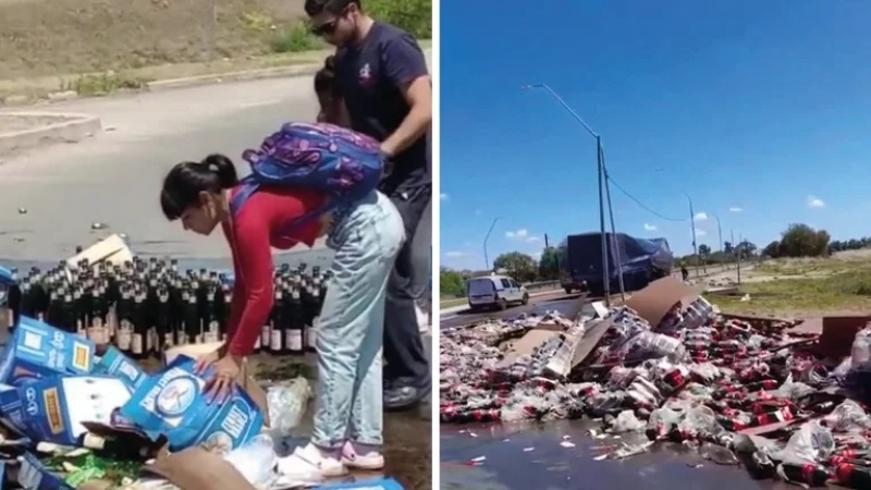 Córdoba: volcó un camión de fernet y otro de Coca en el mismo lugar