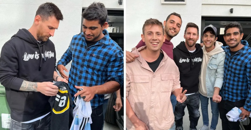 El cordobés le dio una carta y una camiseta, Leo le dio una suya, le firmó el brazo y se sacaron una foto