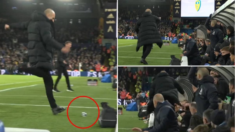 El momento viral de Pep Guardiola por patear una botella de agua