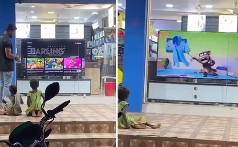 Un comerciante deja prendido el televisor para que nenes sin hogar puedan ver dibujitos