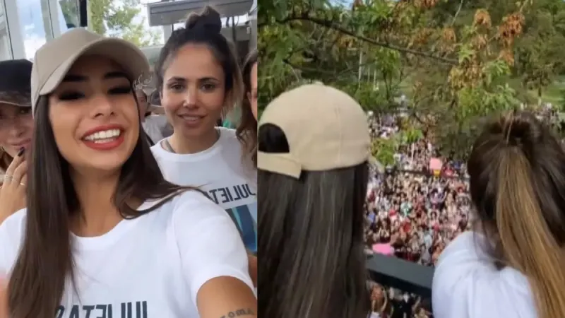 Una multitud en Plaza Devoto con Romina y Daniela