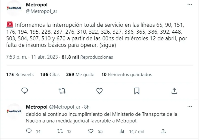 Paro de colectivos: cuáles son las 30 líneas que dejaron de circular en AMBA