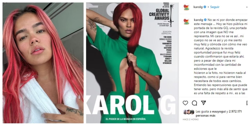 Karol G, furiosa porque una revista la editó con photoshop: ”Mi cuerpo no se ve así”