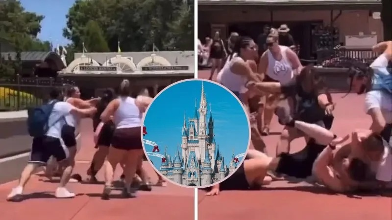 Se picó mal en Disney: dos familias a las piñas