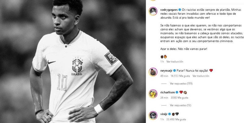 Rodrygo denunció insultos racistas tras su cruce con Messi