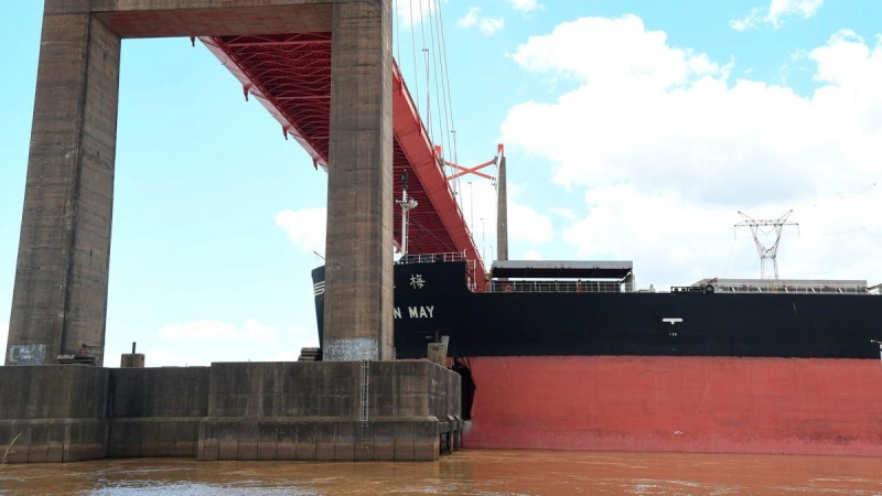 Un barco cerealero le dio a una de las columnas del puente Zárate-Brazo Largo