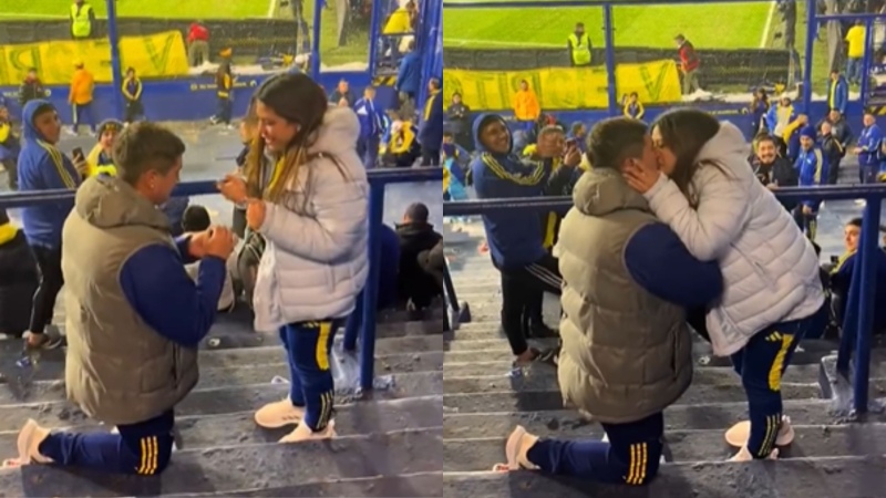 ¡Viva el amor! Le pidió casamiento a su novia en pleno partido de Boca