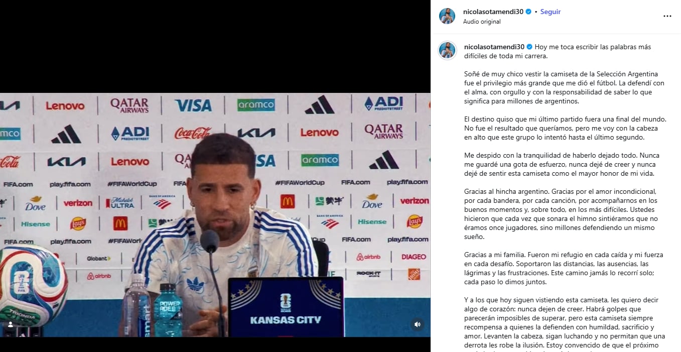 El posteo de Otamendi en X